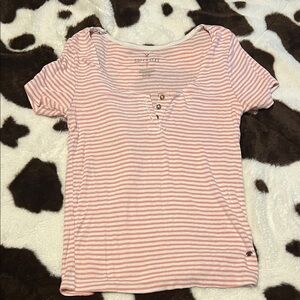 American Eagle Outfitters Pink Striped Short Sleeve Tee